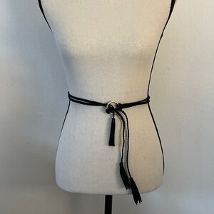 Elegant Black Braided Belt with Tassels